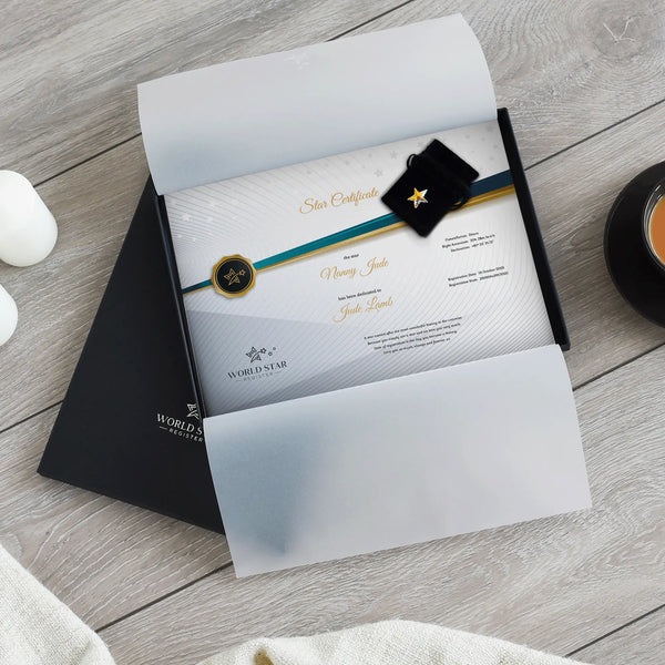 A4 personalised star certificate and velum sleeve