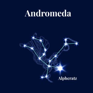 Andromeda constellation showing its star formation, mythical outline and brightest star