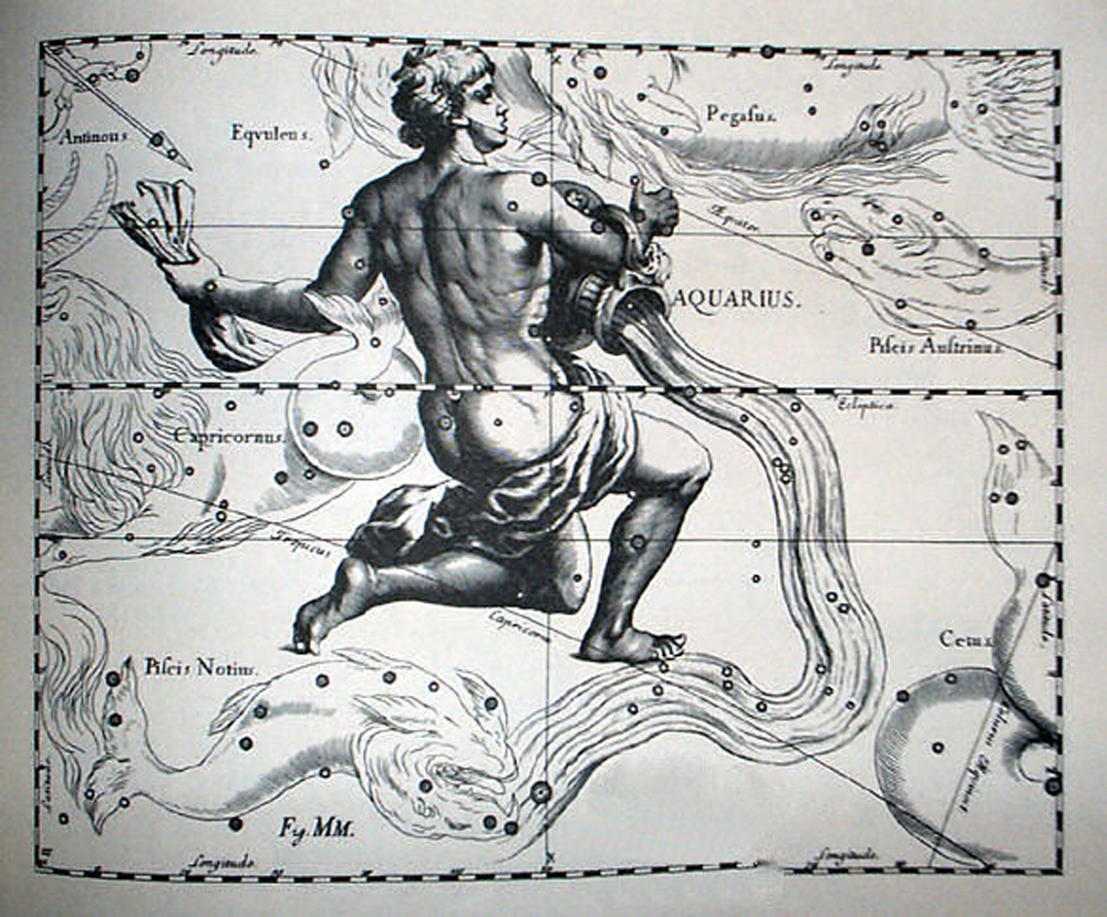 Aquarius Mythological Drawing - Johannes Hevelius Prodromus Astronomiae